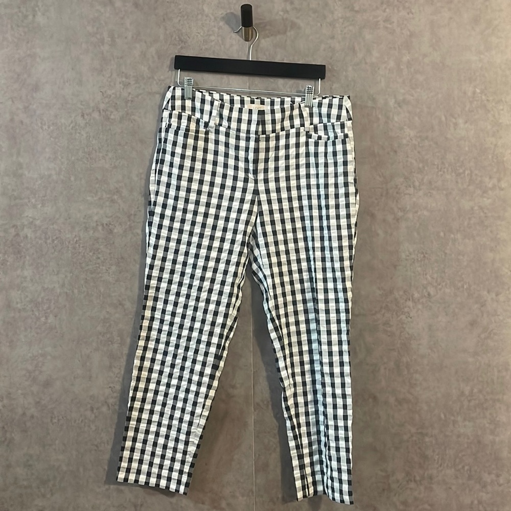 LOFT Original Ankle Pant in Gingham Black and White Printed Dress Pants Plaid